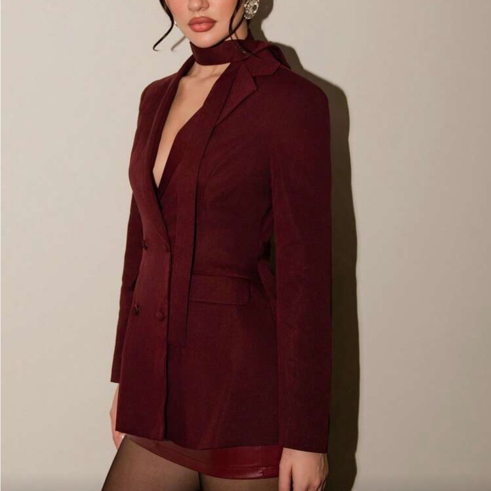 Missguided Wine Double-Breasted Blazer Dress - Picture 5 of 6